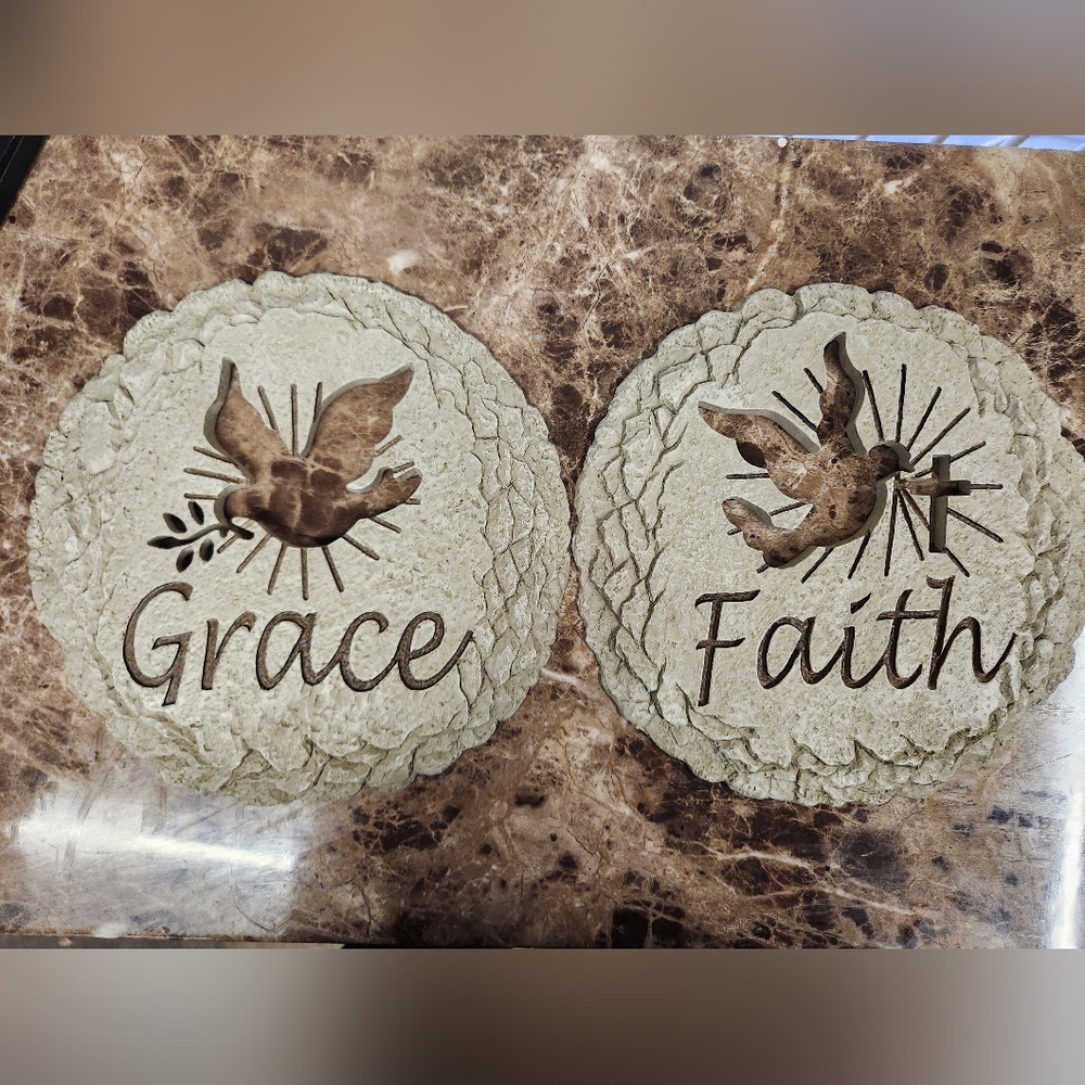 Decorative Stone Wall Plaques with Dove Design - Grace and Faith